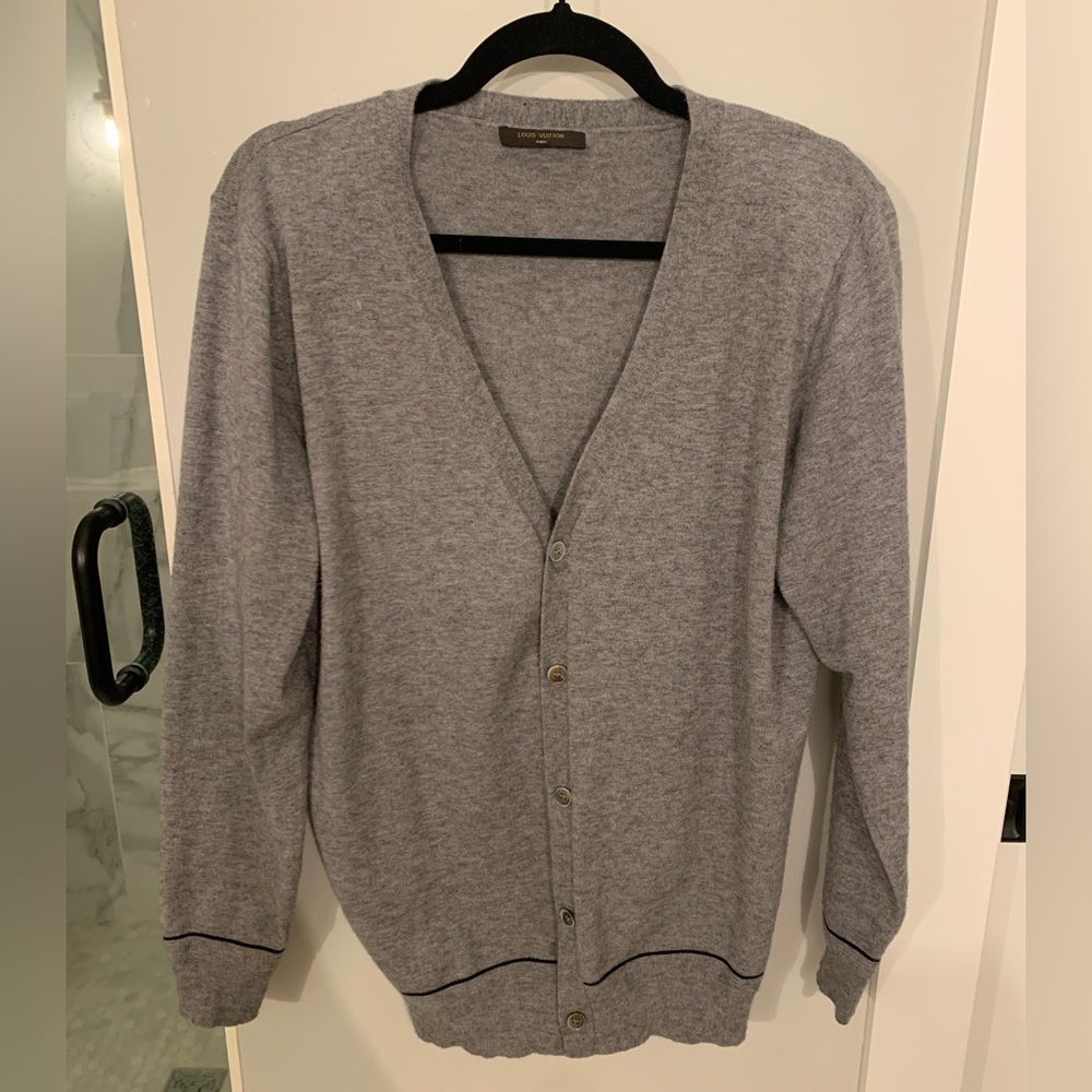 Men’s Louis Vuitton LV grey wool button up cardigan, size XXXL
